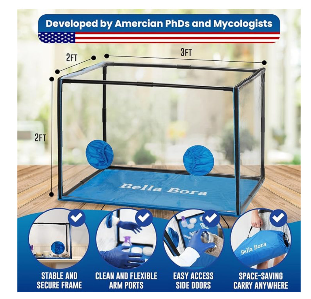 Still Air Box Mycology (Sturdy) Mushroom Grow Box Alt to Laminar Flow Hood Fume Hood for Lab Mycology Supplies by USA Mycologists V2 (Large)